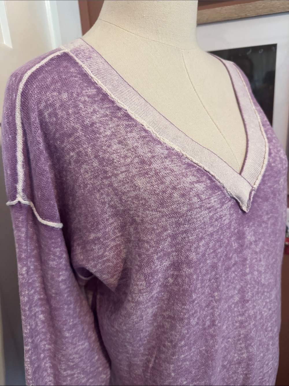 Sundance Samantha Lilac V-Neck casual 100% cotton hi lo Large sweater - Picture 4 of 14